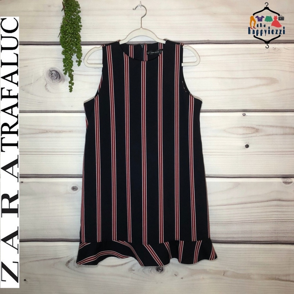 ZARA Trafaluc Striped Ruffle Hem Shift Dress L